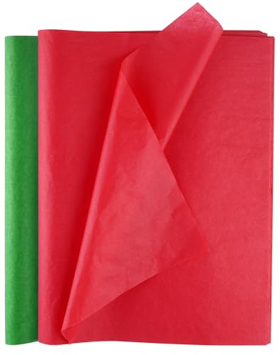 TUPARKA 60 Blatt Seidenpapier 20,4 x 15 Zoll Weihnachtsseidenpapier, Geschenkpapier zum Basteln und Basteln, Geschenktüten, Dekorationen für Weihnachtsfeiern (Rot, Grün)
