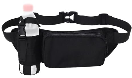 Bauchtasche mit Wasserflaschenhalter, Verstellbarer Riemen, Gürteltasche, wasserabweisend, Lauftasche zum Wandern, Wandern, Wandern, Trinkgürtel, Hüfttasche für Damen und Herren, Schwarz, Refer to