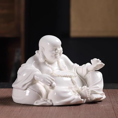 MEIZHITU Buddha Figur Garten Statue Kreative Kleine Lachende Buddha-Statue, Keramik-Buddha-Ornamente, Heimbüro-Dekoration Budda Dekofigur