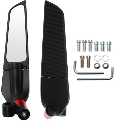 VekAuto 1 Set Motorrad-Rückspiegel Lenkerendenspiegel Universal Einstellbar Aluminiumlegierung Schwarz Rot M8/M10 Polygonale Form
