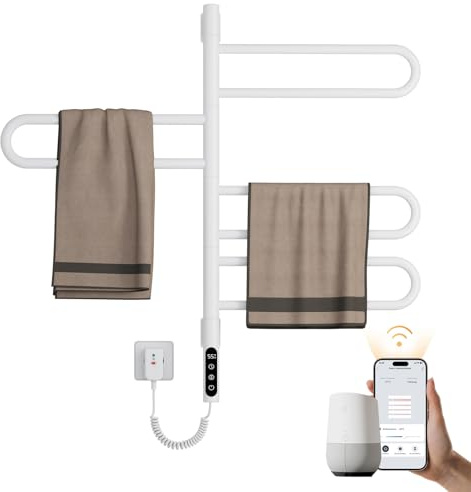EMKE Badheizkörper Elektrisch 780 x 430 mm, 180° Drehung Handtuchheizkörper Elektrisch, Intelligenter Handtuchtrockner Elektrisch Heizkörper Bad Badheizkörper Handtuchhalter Weiß 130W