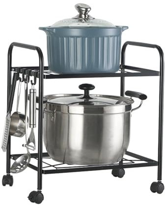 Scaffale angolare da cucina, organizer per pentole e padelle, supporto a 2 ripiani
