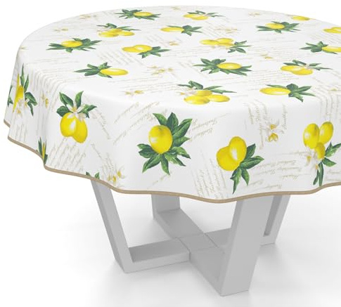 ANRO Tovaglia cerata, lavabile, tovaglia da giardino, rotonda, ovale, rettangolare, rotonda, 140 cm, con orlo (orlata), limoni