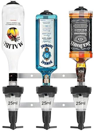 Chabrias Ltd 2/3/4/6-3 Bottle Wall Bar Rail + Spirit Optic Measure 25ml - UK Made, Fully Assembled Metal Bracket & Pub Trade Compliant, Professional Black, Fits 70cl–1.5L Bottles (3 Wall Bar, 25ml)