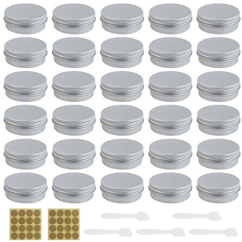 JRSHIRLEYLTD 30 pièces pots en aluminium argentés avec accessoires, boîtes en aluminium pour perles, boutons, pendentifs