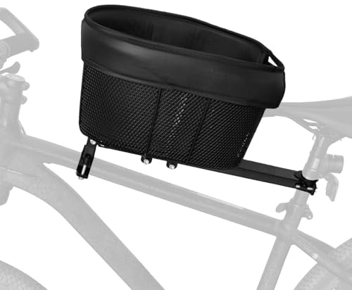 Dog Bike Basket Mountain Bike Shopping Basket Portable Cat and Dog Carrier for Bike Front Crossbar with Sponge Liner Safety Strap (Black)