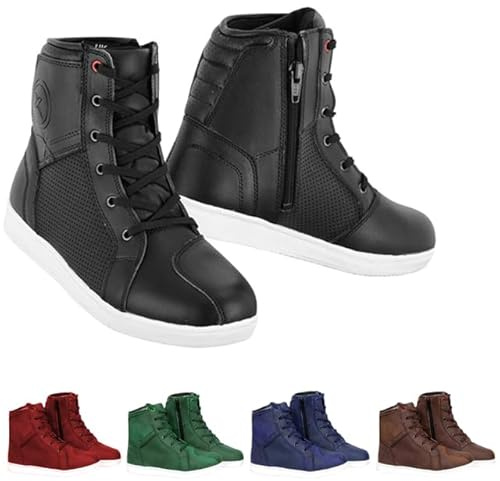 Vaster Moto Herren Motorradstiefel Leder Schutzschuhe für Motorradfahrer Atmungsaktiv Verstärkter Knöchelschutz Schnür-Tourenstiefel (Schwarz, EU Schuhgrößensystem, Erwachsene, Numerisch, M, 41)