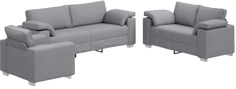 vidaXL Soffa 3 pcs Ljusgrå 219 x 80 x 82 cm Linnenblandad tyg, Elegant modern linsoffa, minimalistisk soffa, funktionell inomhusmöbel, ergonomisk skumstol, stilig avkoppling