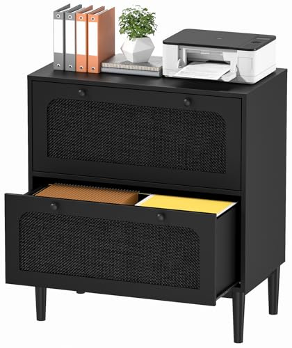 Skokliz Wood Lateral File Cabinet with Drawer, Wide Filing Cabinet for Letter/Legal/A4/F4 Size, Farmhouse Office Storage File Cabinets Printer Stand, Black