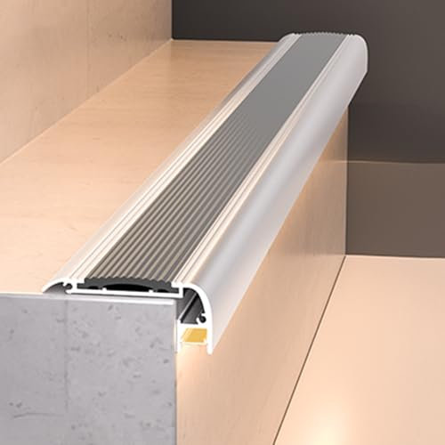 Dailify übergangsprofil Treppenkantenprofil Aluminium mit LED-Profil, für den Außenbereich rutschfeste Stufenkantenleiste, Dekorative Treppenkanten/Eckschutz(Gray,1 m (3.3 ft))