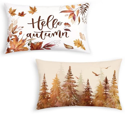Bonhause Housse de Coussin Automne Feuilles Arbres Forêt 30 x 50 cm Velours Doux Décoratif Taie d'oreiller pour Canapé Salon Chambre Chaise Maison Décoration 2 Pièces