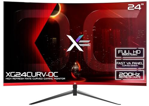 𝗫= 24 Inch Gaming Monitor • Curved R1500 • 1080p • 200Hz • 1ms • VA • G-Sync/FreeSync • HDMI, Display Port • Tilt Adjust • VESA (XG24CURV-OC | Black)
