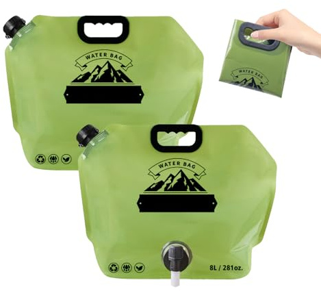 Horuili® Wassersäcke Faltbare, Wasserbehälter, 2 Stück 8L Tragbarer Zusammenklappbarer Trinkwassertank, Wiederverwendbar mit Dichtem Deckel, Geeignet zum Wandern, Camping, Grillen, Picknick, Reisen
