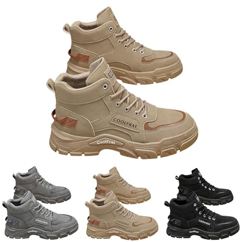 Botas cortas de seguridad de caña alta, ligeras, con cordones, puntera de acero, para hombres y mujeres, cómodas zapatillas de trabajo, antideslizantes, ligeras, cómodas, zapatos casuales, Khaki, 38 2