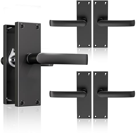 Bwintech 3 Pairs Lever Latch Flat Black 118MM Door Handles,Victorian Straight Design,Ideal for All Types of Wooden Doors,Internal Doors