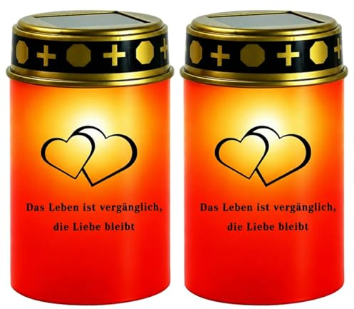 Begonia 2 Stück LED Grablichter, Solar Grablicht Grablaterne für DraußEn, Wasserdichtes Grablicht Outdoor Friedhofskerze, LED Grabkerze für Friedhofsritual Opfergebet, Schöne Solar-Grablichter