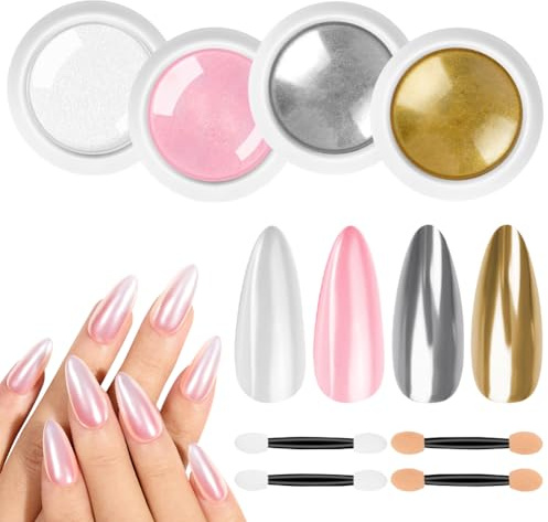 BUTBU Chrome Nail Powder, 4 Farben Pigment Für Nägel, Lichtfarbe chrome nail powder