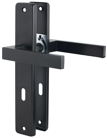 QRS - KWADRO Türgriffe Innentüren Schwarz Matt - Türklinken Innen Eckig - Langschildgarnitur, aus Stahl & Aluminium, Türdrückergarnitur, Drückergarnitur Zimmertür, Türbeschlag - 90mm, BB90