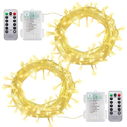 taiyongkang 2 Stück Lichterkette Batterie 5M 40 LED Warmweiß mit Fernbedienung, 8 Modi & Timer, Lichterkette Innen Außen für Weihnachten, Deko, Schlafzimmer, Hochzeit, Party