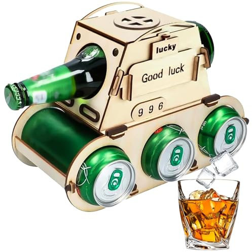 Lustiger Bierträger Holz, Personalisierter Bierhalter Flaschenträger im Tank-Design aus Holz, Tank Flaschenkorb Holzs für Männer für Bierliebhaber, Vater, Freund oder Bruder Biergeschenk (A)
