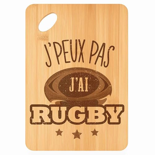 Planche à Découper Rugby j'Peux Pas - Plateau Apéro en Bambou Cadeau Gravé pour Homme Femme Cuisine Barbecue