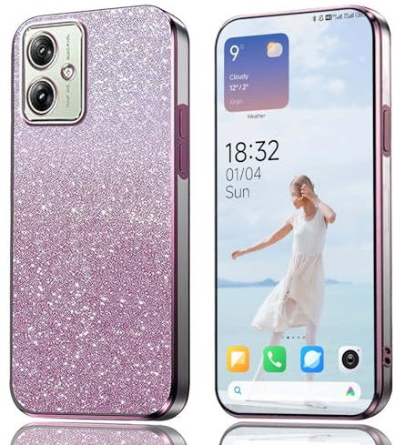 BORYA Galvanoplastia Glitter Funda para Motorola Moto G54 5G, Ultradelgado Antigolpes Carcasa, Elegante Lujo Ligero Brillante Tarjeta Estuche, Suave TPU Silicona Caso. Rosa