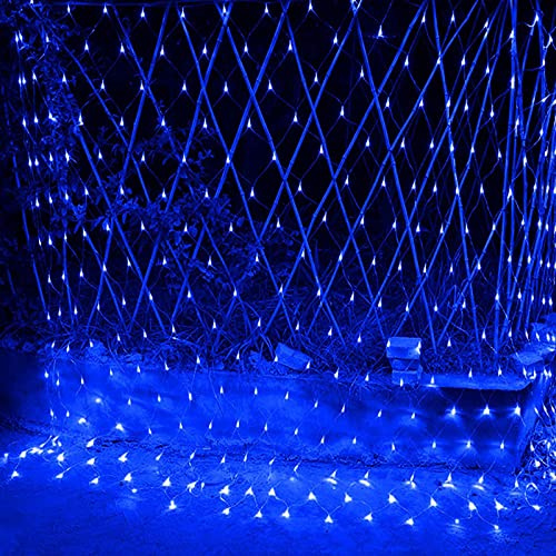 WxiaoD Guirnaldas Neta Luz 1.5x1.5m 96LED, 8 Modes Impermeable de luz de Red, Malla Cortina Luce de Iluminación para Navidad Decoración Interior Exterior Azul