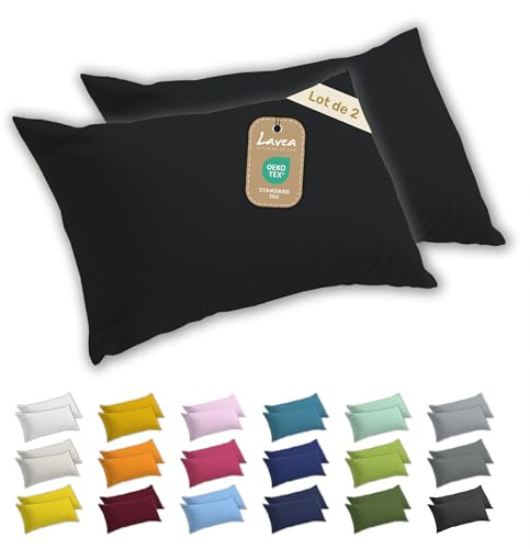 Lavea® 2er Set Kissenbezug 40x60 - Schwarz | 100% Baumwolle Jersey – Weiche Kissenhülle & Kopfkissenbezüge, OEKO-TEX® Standard