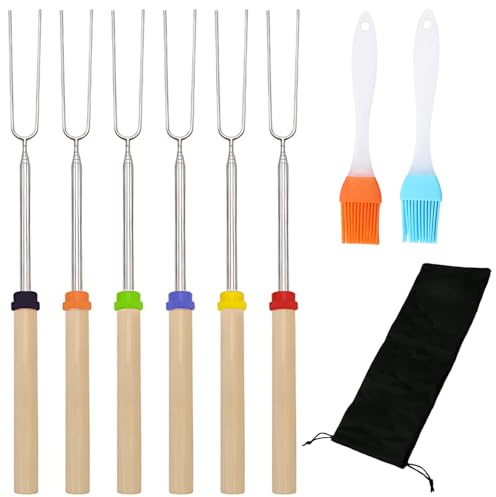 8-teiliges Set Lagerfeuer Spieße Lang, Lagerfeuer Zubehör | Teleskopierbar von 31 bis 81 cm für Camping, Lagerfeuer und Gartenpartys, Ideal für Stockbrot und Marshmallows