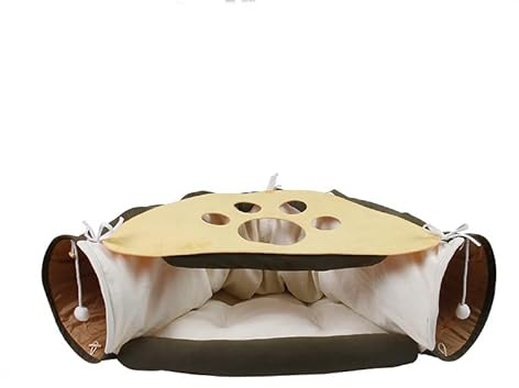 Pillow Palette Dreieckiger Katzentunnel, Zusammenklappbarer Spieltunnel für Katzen, Faltbares Katzenspielzeug mit Plüschball 99 x 30 x 27 cm