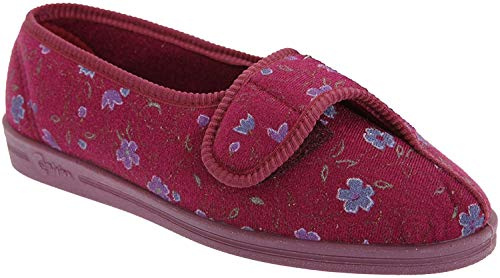 Ladies Wine Floral Nylon Washable Velcro Fastening Slipper - Diana - Wine Floral - size UK Ladies Size 6