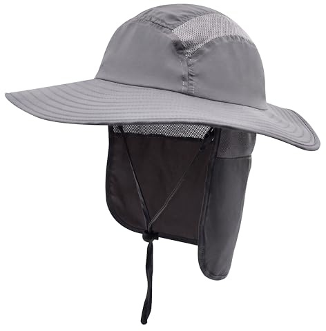 Home Prefer UPF 50+ Mens Sun Hat Wide Brim Fishing Hat with Neck Flap Sun Hat for Men Women Beach Gardening Sun Protection Cap Dark Gray