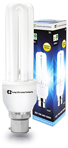 Long Life Lamp Company 2 x Energy Saving 15W B22 Bayonet CFL Light Bulbs, 6500K Cool White 3U