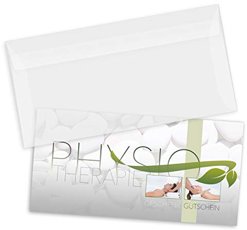 GESCHENKGUTSCHEINcom by POS-HAUER. Gutschein-Set. 100x Gutschein + Kuvert. Für Physiotherapie Firmen, blanko zum selber Ausfüllen.