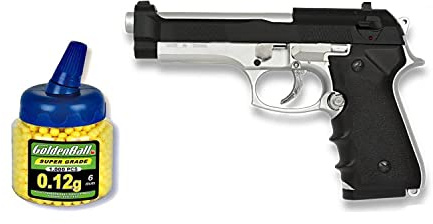 Outletdelocio Pack Pistola Airsoft M92F metálica. Calibre 6mm. + Funda portabalines + Biberon 1000 Bolas. 47732/23054/21993