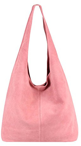 OBC Made IN Italy Damen Leder Hand-Tasche METALLIC Shopper Schultertasche Hobo-Bag Henkeltasche Beuteltasche Silber