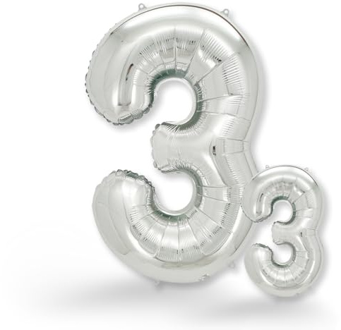 FUNXGO® Ballon decoration anniversaire 3 ans - Lot de 2 - Ballons Numéro 3 en Argent - deco anniversaire 3 ans fille ou garcon - Gonflables à l'Hélium - Happy Birthday Decoration - Argenté Chiffre 3