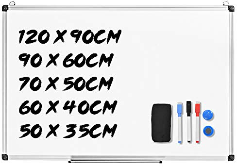 RELAX4LIFE Whiteboard, Magnettafel mit 2 magnetische Partikeln & Tafellöscher & 3 Stifte, Schreibtafel für Büro & Studierzimmer & Zuhause, Wandtafel Stifthalter mit & Aluminiumrahmen (70 * 50CM)