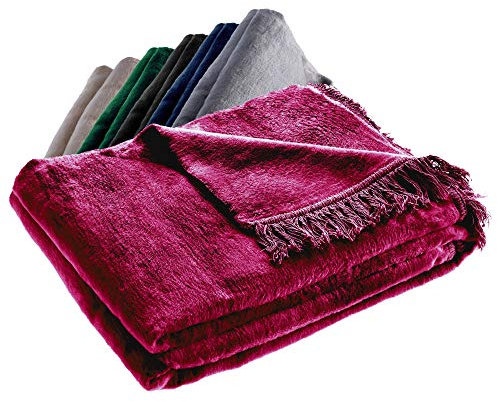 KADAX Kuscheldecke, weiche Wohndecke mit Fransen, 150 cm x 200 cm, Sofa-Decke, Couchdecke, warme Decke für Couch, Bett, Tagesdecke aus Baumwolle, Acryl, pflegeleicht (rot)