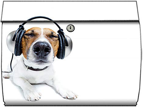 motivX-Ideenwerkstatt Briefkasten Swing Wandbriefkasten mit Motiv Hund mit Kopfhörern
