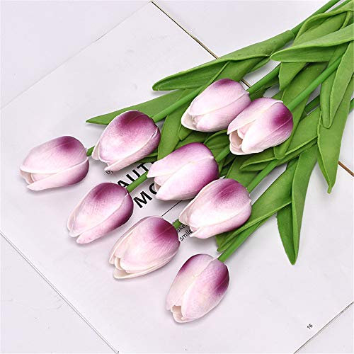9 Pcs Künstliche Blumen, Künstliche Tulpe für Hochzeit Party Deko DIY, Pflanzen Unechte Blumen für Hochzeit Büro Tisch Fenster Wohnzimmer, Schlafzimmer (Weiß lila)