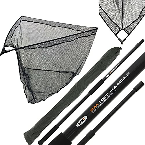 42 INCH RUBBER CARP FISHING LANDING NET BLACK RUBBERISED MESH + 2M NGT HANDLE