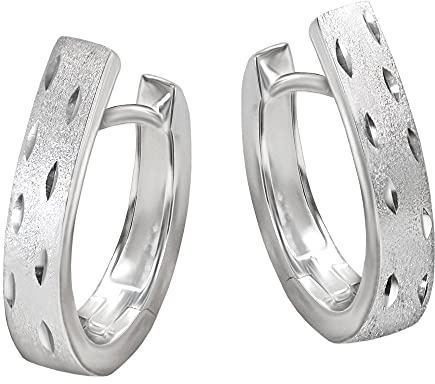 CLEVER SCHMUCK Silver Women's Folding Hoop Earrings 17 x 13 mm Matte Diamond-Coated Polka Dot Strawberry Pattern 925 Sterling Silver in Jewellery Case, Precious metal