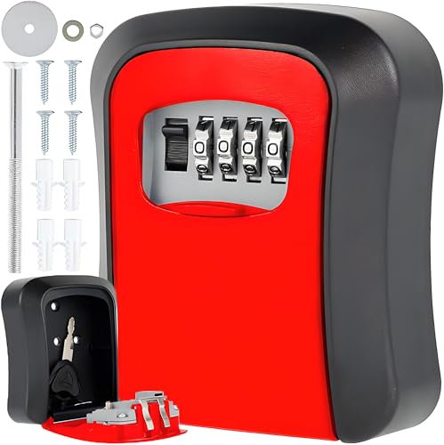 Retoo Schlüsselkasten mit Zahlencode, Schlüsseltresor, Schwarz Rot Schlüsselsafe, Schlüsselbox zur Wandmontage für Schlüssel oder kleine Wertgegenstände, Schlüsselkasten mit 4-Stelligem Code