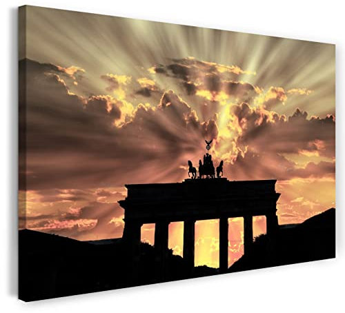 Printistico Leinwandbild (120x80cm) Brandenburger Tor, Berlin Sonnenuntergang Sommer, kühle Farbe, Architektur-Fotos, echter Holz-Keilrahmen inkl. Aufhänger, handgefertigt in Deutschland