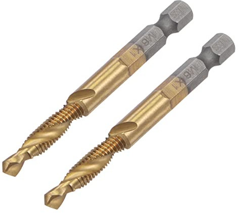 sourcing map 2 Stück Kombinierter Bohrer Gewindebohrer aus Titanbeschichtete Schnellarbeitsstahl Spiralnuten Werkzeug M6 x 1