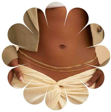 Yienate Sexy Perlen Taillenkette Zierlich Geschichtete Gold Bauchkette Strand Bikini Kette Feine Bikini Körperkette Festival Schmuck für Frauen Mädchen