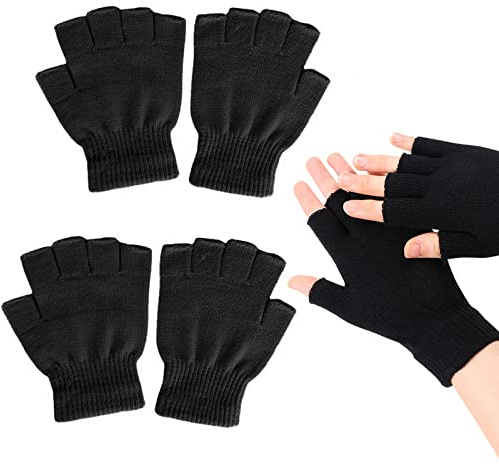 ZOCONE 2 Pares de Guantes sin Dedos Punto Guantes Invierno para Hombres y Mujers Elásticos Cálidos para Adultos y Menores Mayores de 13 Años, Talla Unica (Negro)