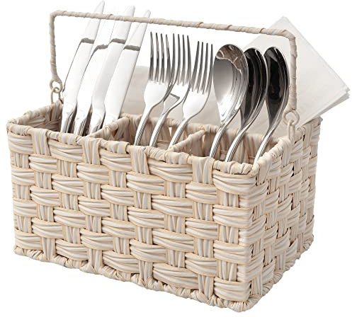 GRANNY SAYS Utensil Holder, Pack of 1 Cutlery Holder for Table, Handwoven Wicker Utensil Organiser, Utensil Holder with Handle, Spoon Holder for Picnic Party, Kitchen Utensils Organiser
