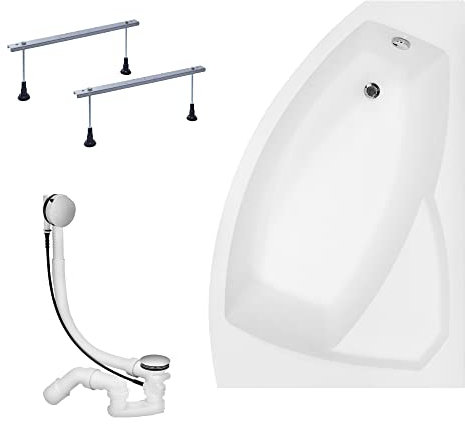 KOLMAN Badewanne RIMA Eckbadewanne 140x90 Rechts ohne Verkleidung, Ablaufgarnitur und Füßen Komplettset 3in1 Premium Original Acryl Wanne Siphon
